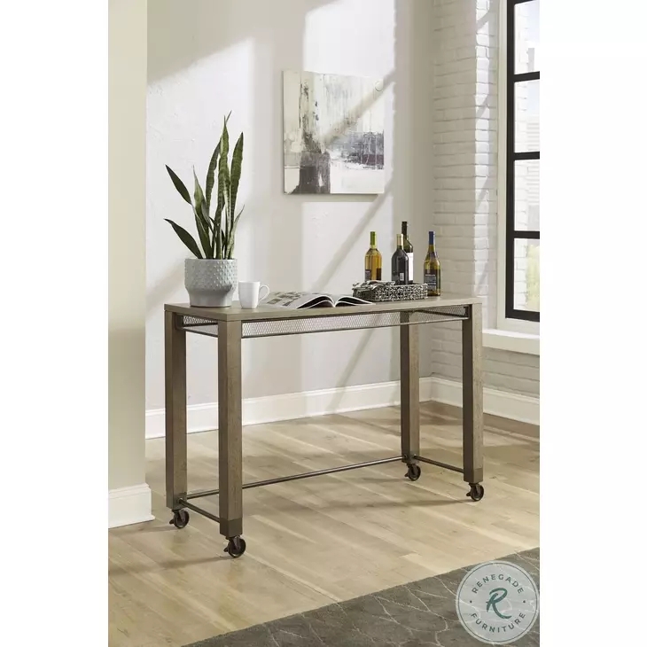 Console Table with Industrial Casters and Mesh Apron Detail