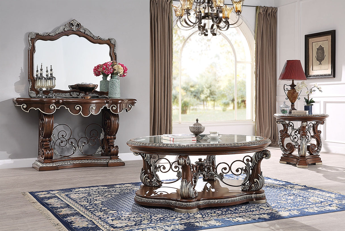 Console Table With Silver Scrollwork Baroque Living Room
