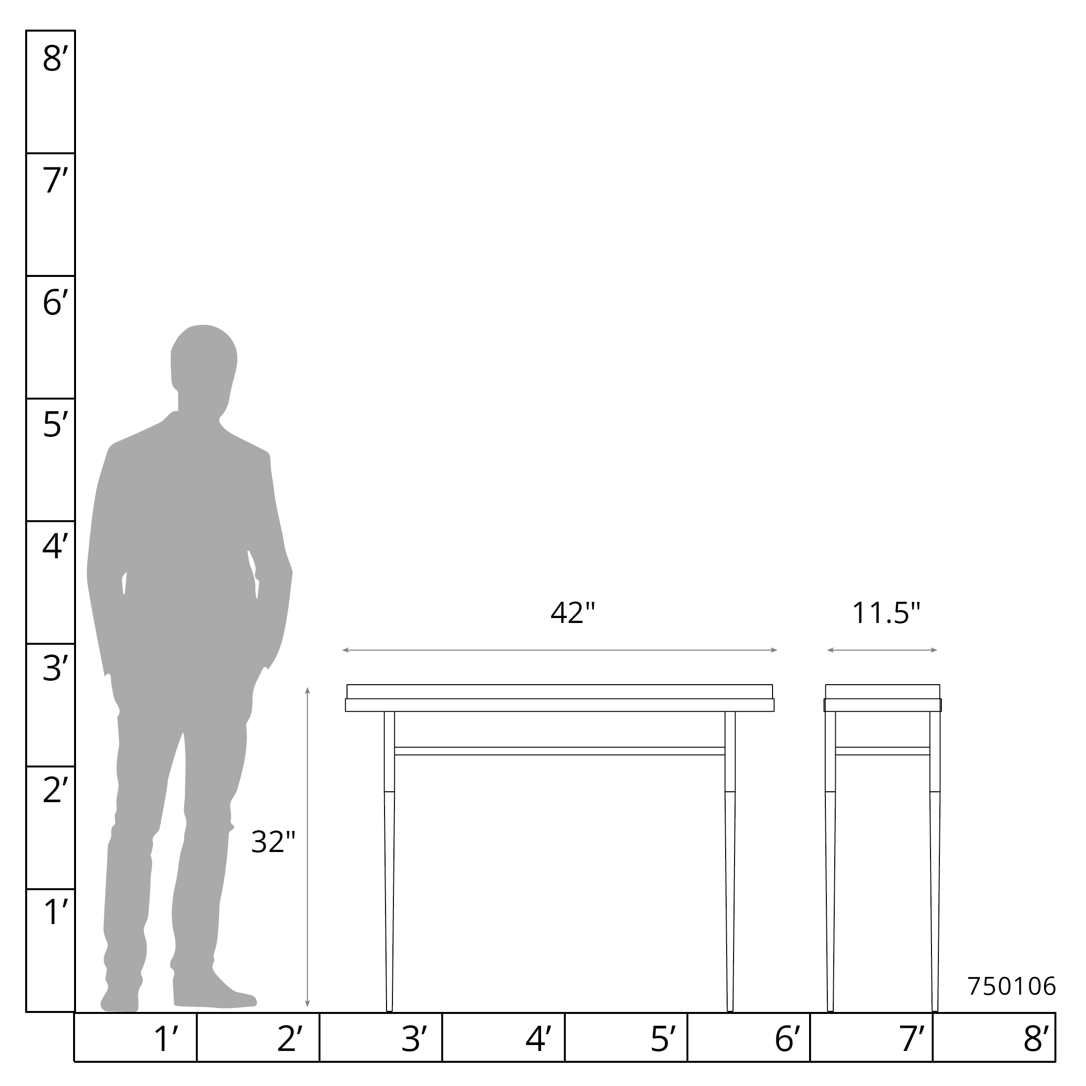 Console Table with Tapered Legs and Multi Level Top Detail