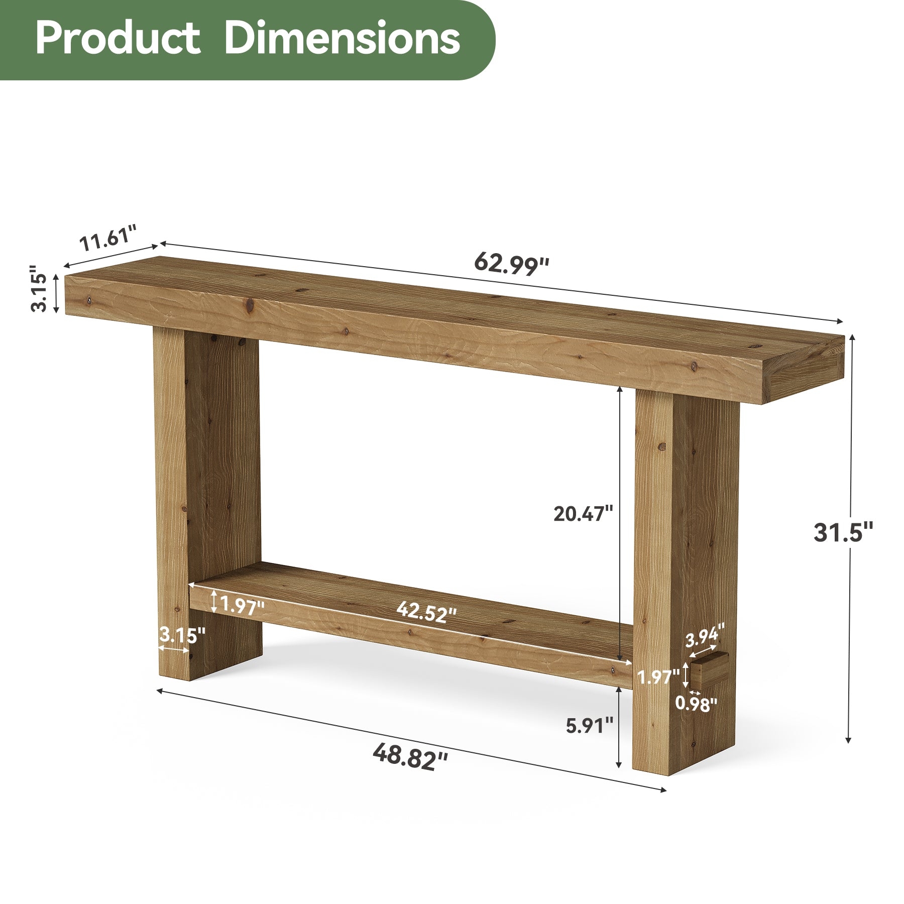 Console Table with Thick Slab Top and Blocky Silhouette