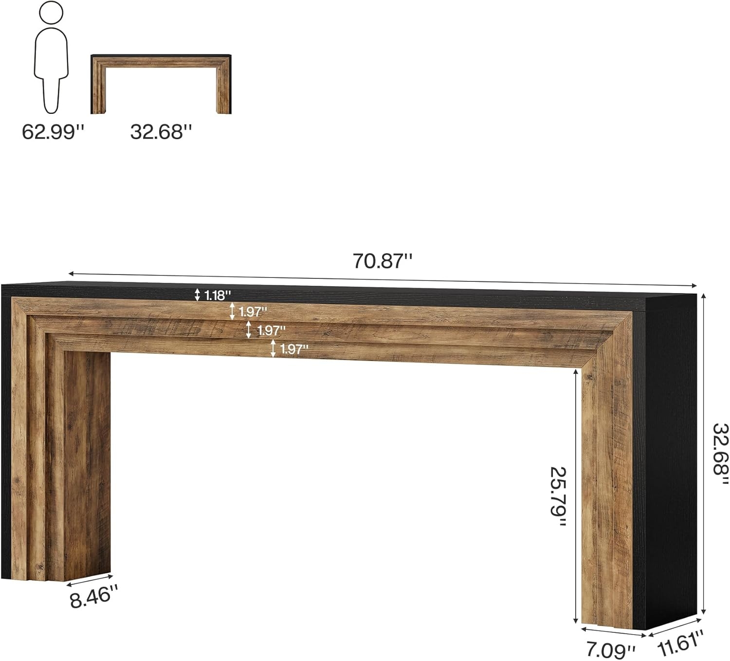 Console Table with Tiered Front and Two Tone Finish Top
