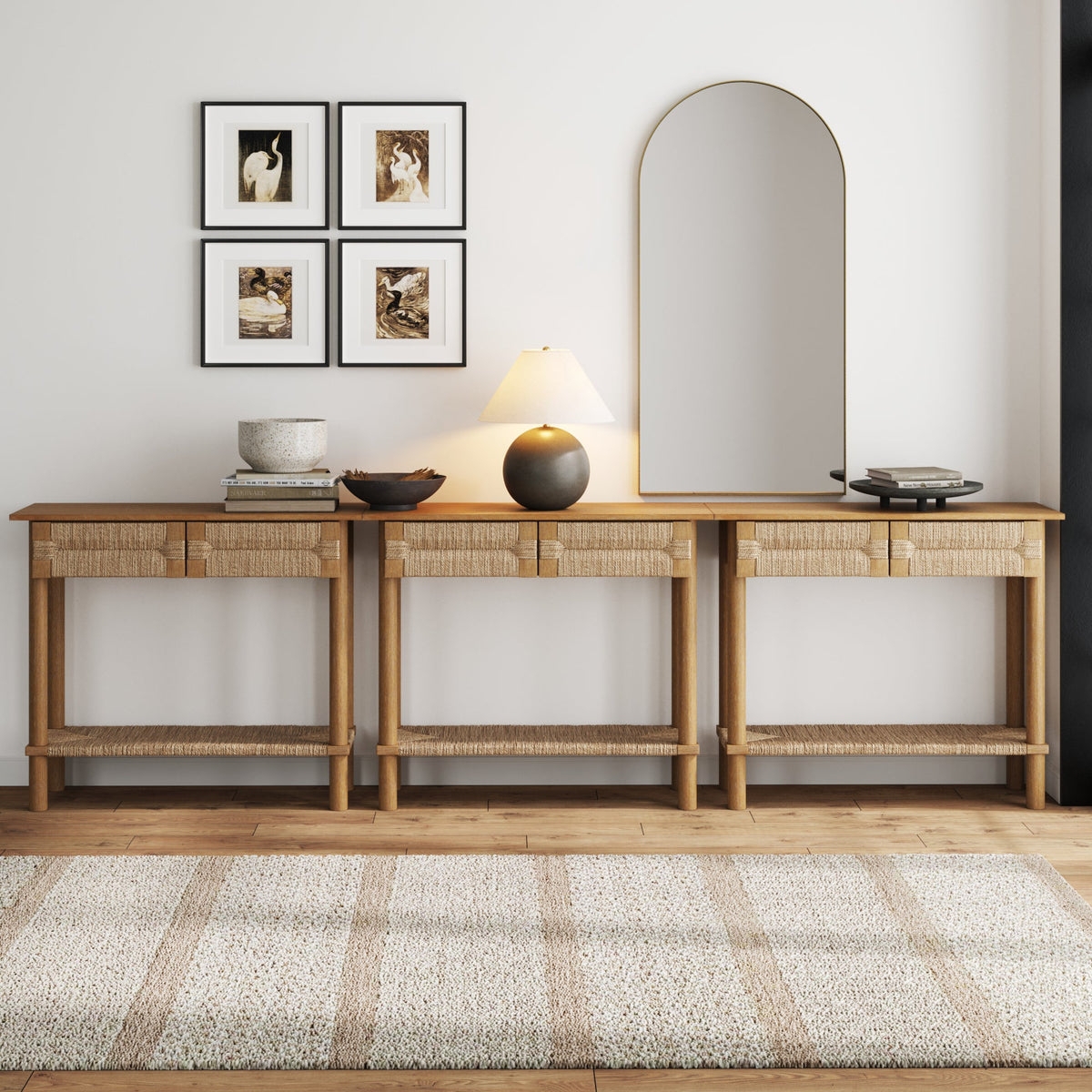 Console Table With Woven Seagrass Drawers Natural Fiber