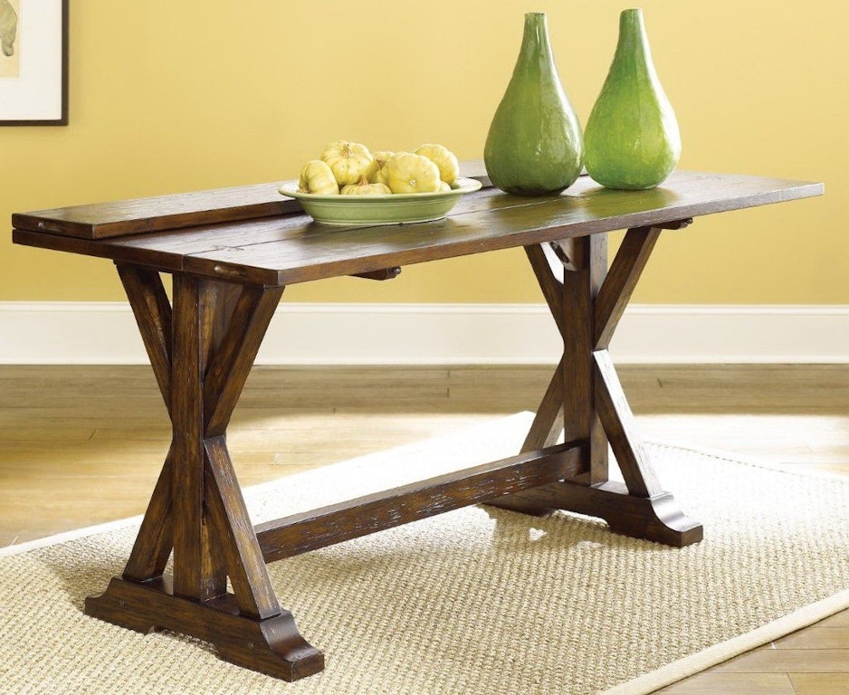 Console Table X-Frame Trestle Distressed Walnut Brown