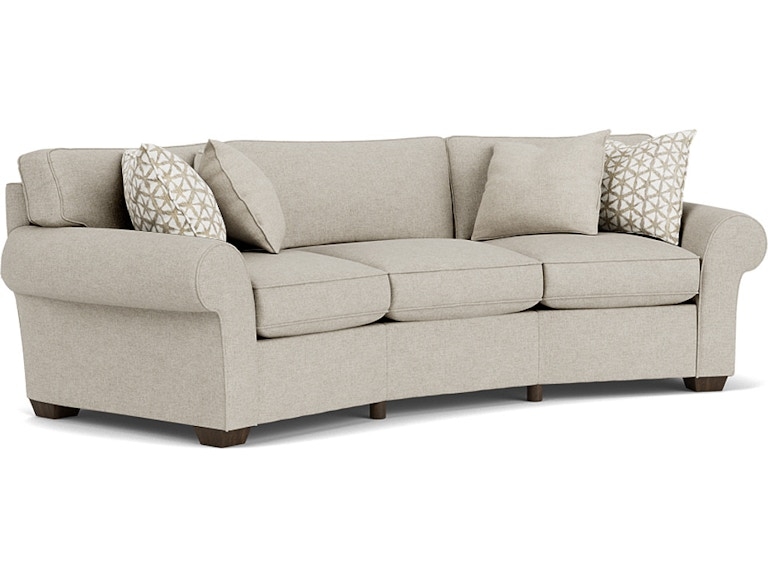 Conversation Sofa in Oatmeal Fabric: Curved Conversation Sofa