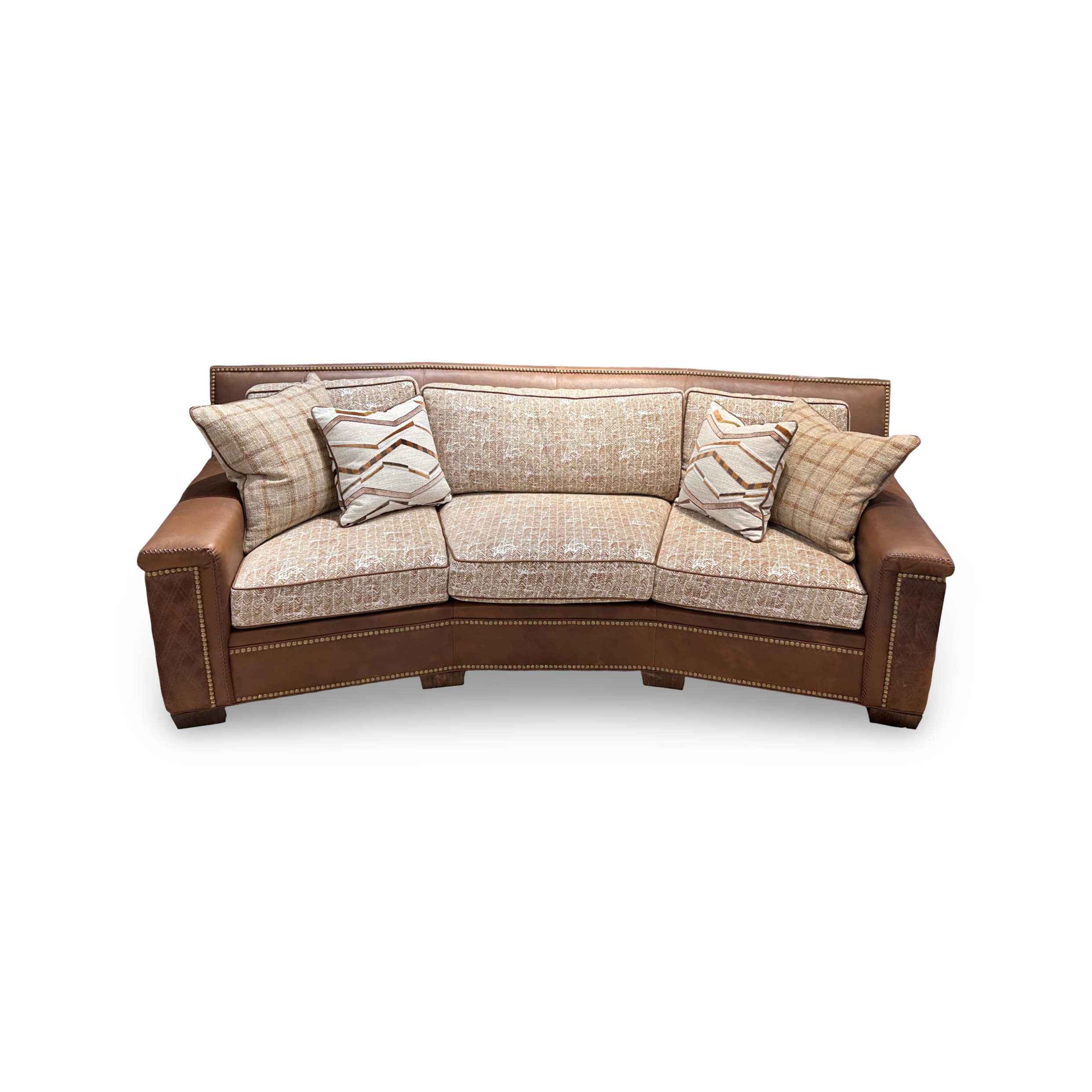 Conversation Sofa with Nailhead Trim and Mixed Upholstery Design