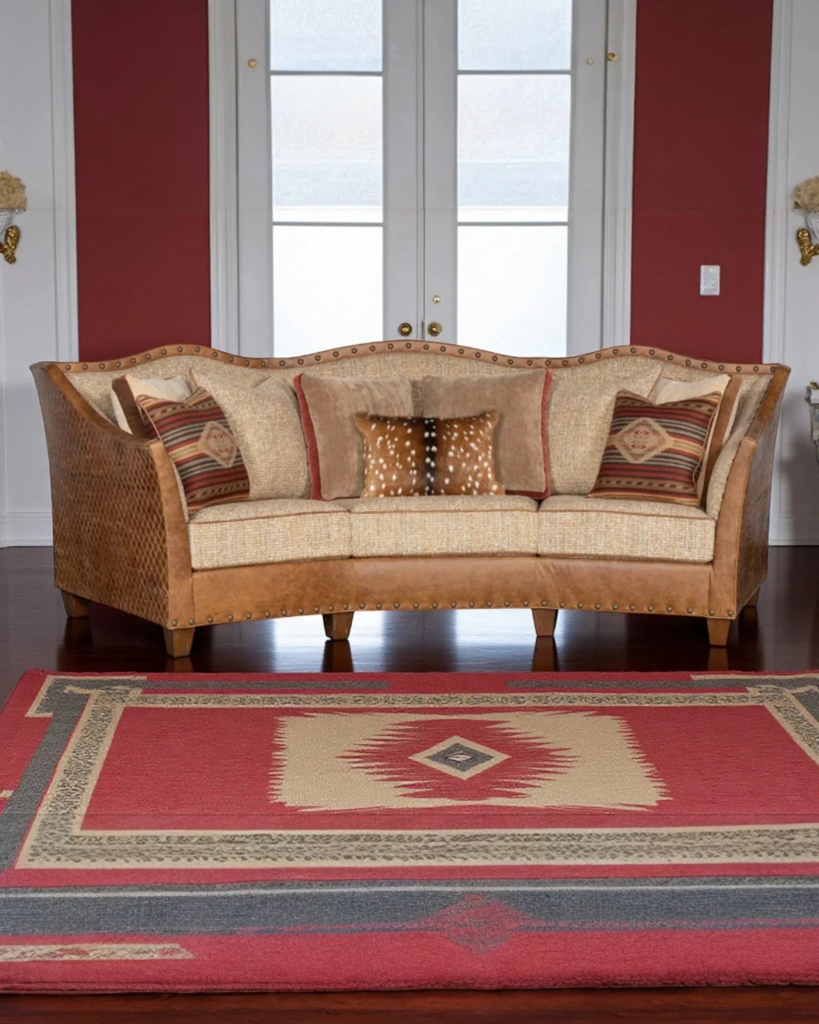 Conversational Sofa: Western Diamond Stitch Sofa with Side Detail
