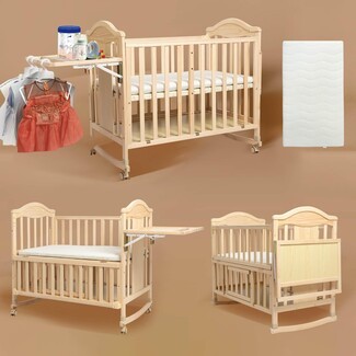 Convertible Baby Crib Natural Wood with Rocking Base
