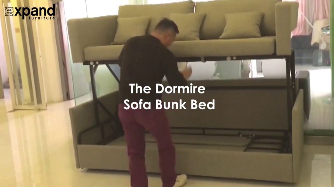 Convertible Bunk Bed Sofa Light Gray Upholstery.