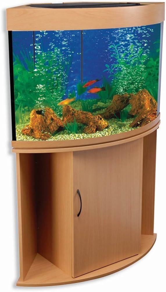 Corner Aquarium Beech Wood Bow Front Space Saving Cabinet