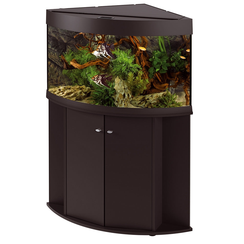 Corner Aquarium Charcoal Matte Black Bowfront Glass Set