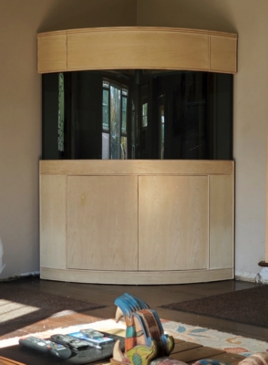 Corner Aquarium Golden Oak Bow Front Glass Reef Ready