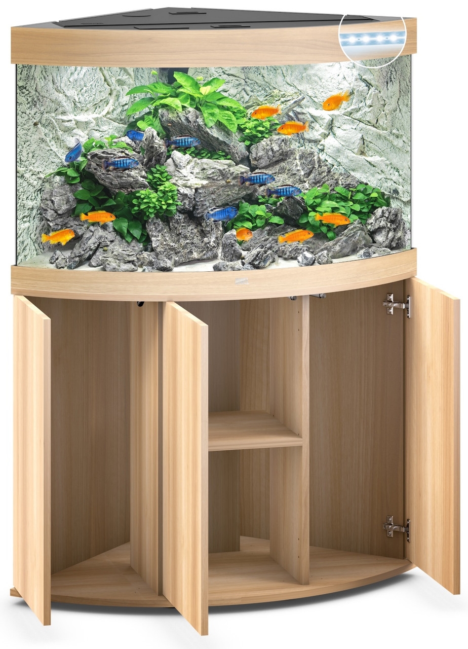 Corner Aquarium Light Oak Curved Front Integrated LED