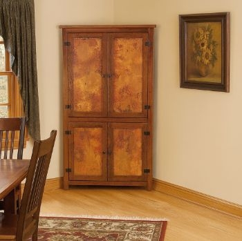 Corner Cabinet Copper Panel Inset Mission Style Tall Armoire