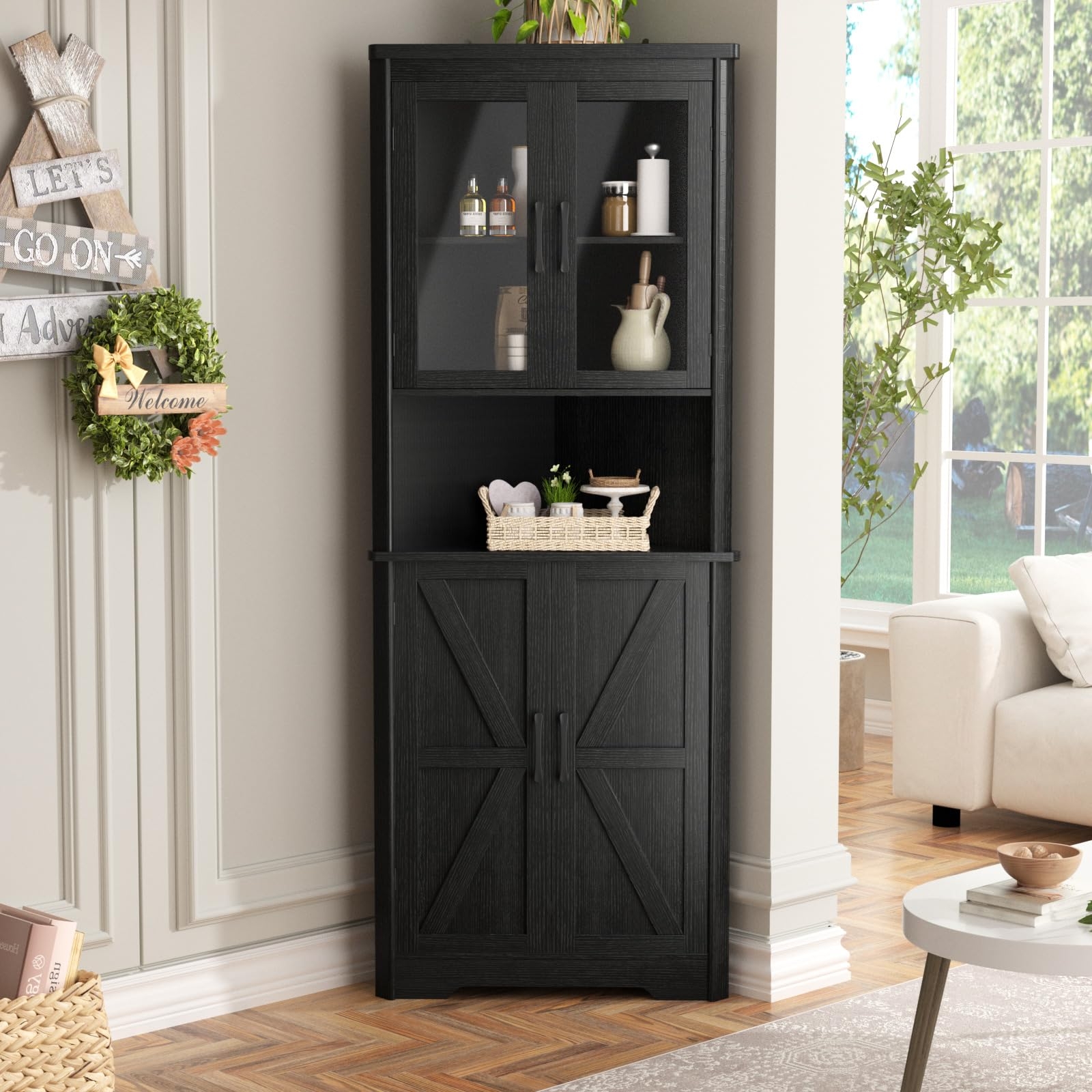Corner Cabinet featuring X-Brace Doors and Matte Black
