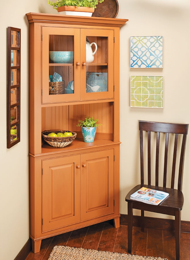 Corner Cabinet in Terracotta Orange Finish with Glass
