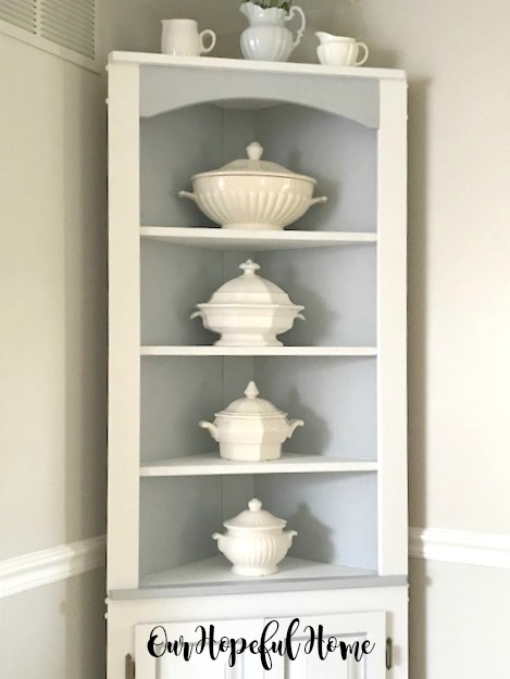 Corner Cabinet White Grey Two-Tone Chalk Paint Furniture Decor