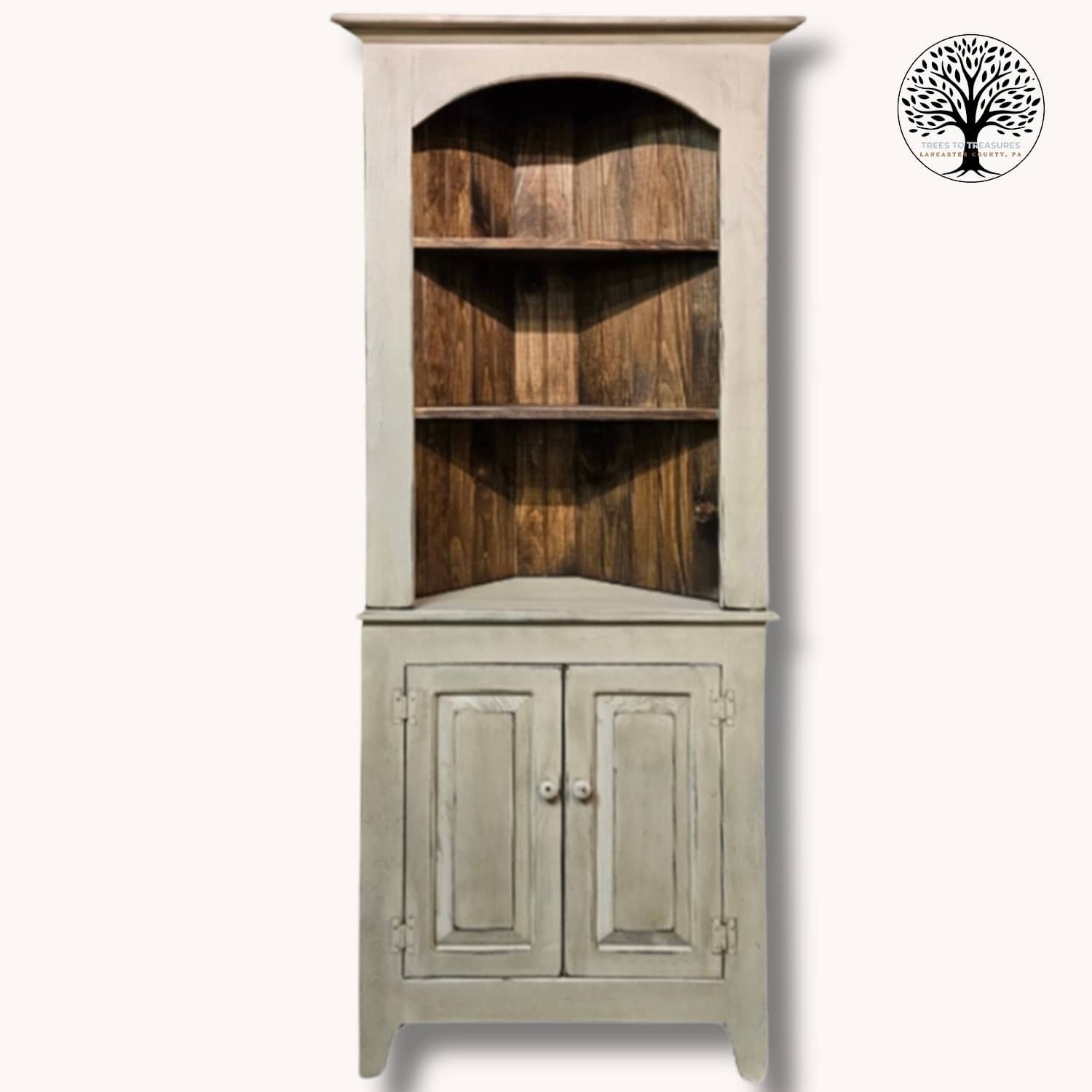 Corner Cupboard featuring Buttermilk Exterior Arched Top
