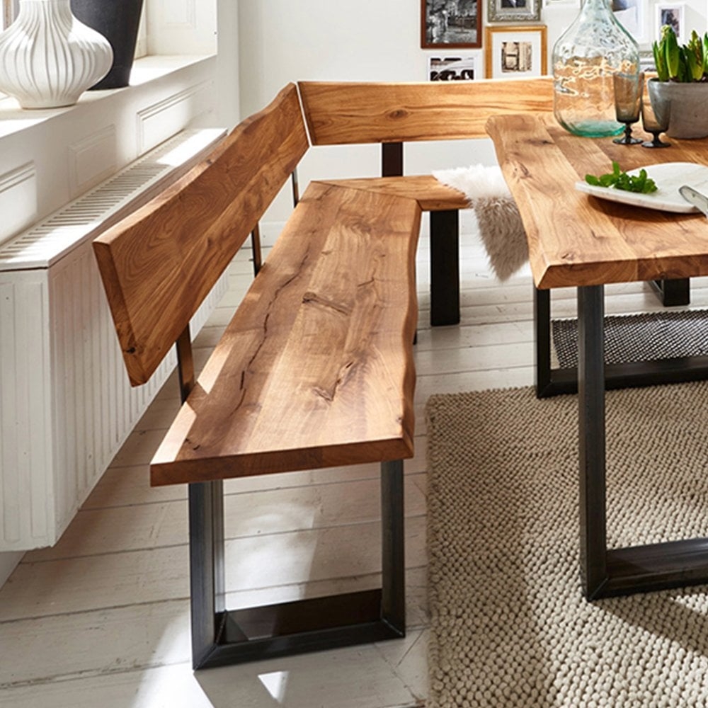 Corner Dining Bench Live Edge Industrial Base Design