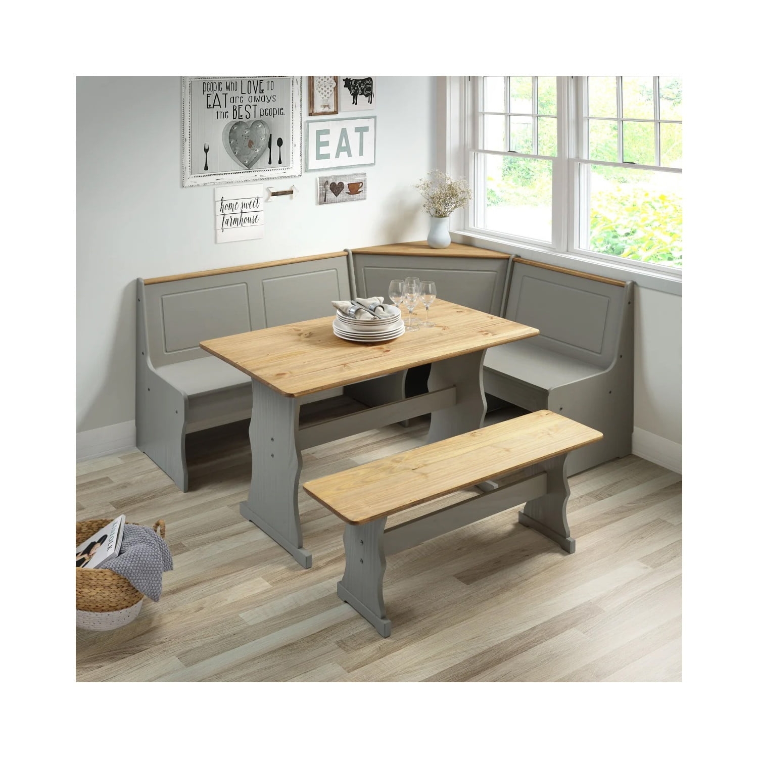 Corner Dining Booth With Two-Tone Gray Trestle