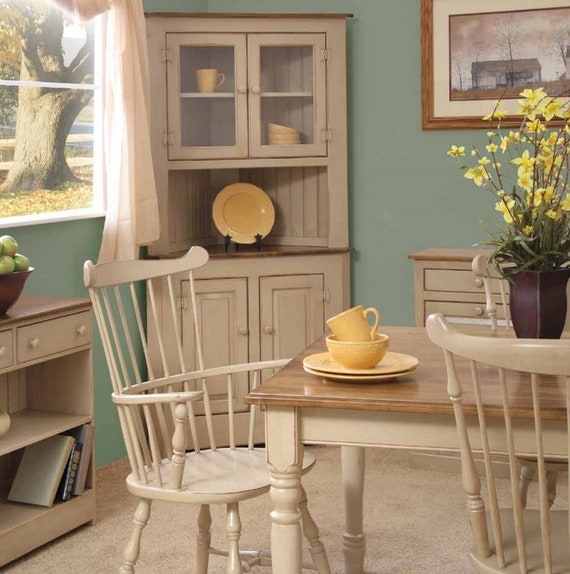 Corner Hutch Antique White Spindle Back Farmhouse Corner Cabinet