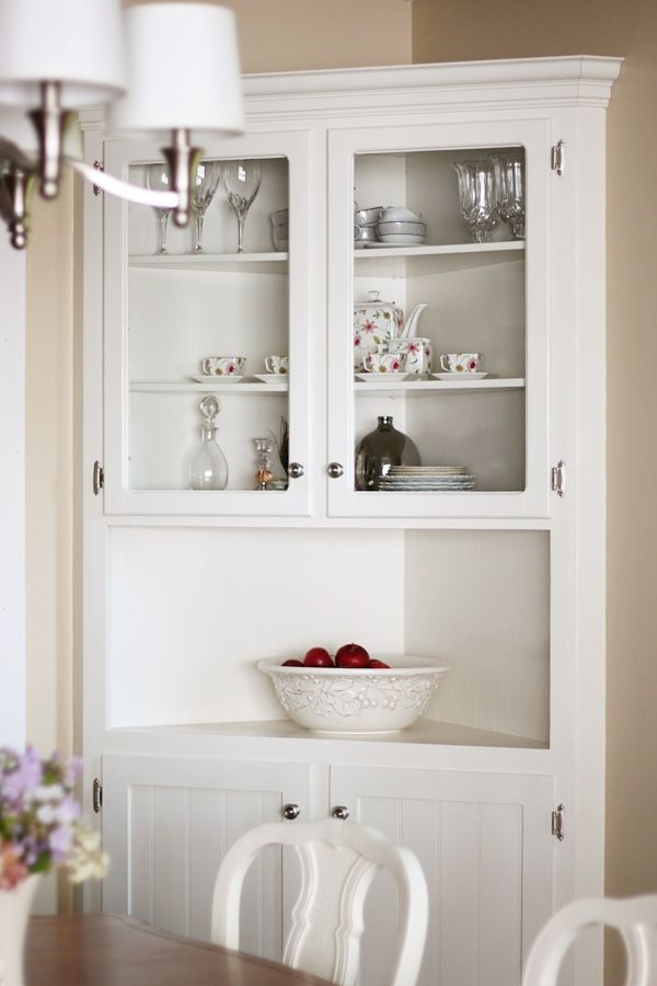 Corner Hutch Built-in Off-white Beadboard Dining Room Cabinet