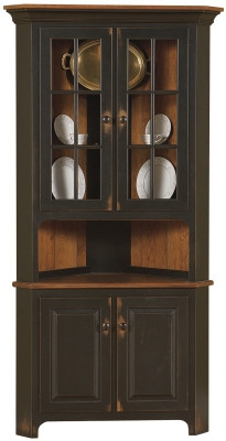 Corner Hutch Distressed Black Two-Tone Country Dining Furniture