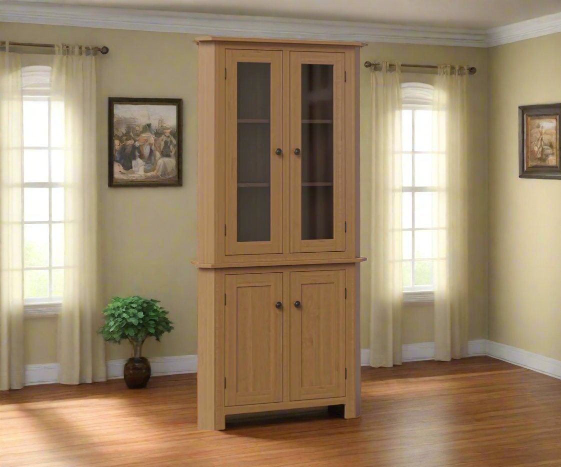 Corner Hutch Honey Oak Glass Doors Space Saving Corner Furniture