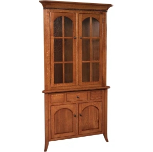 Corner Hutch Oak Arched Mullions Traditional Corner Storage Unit