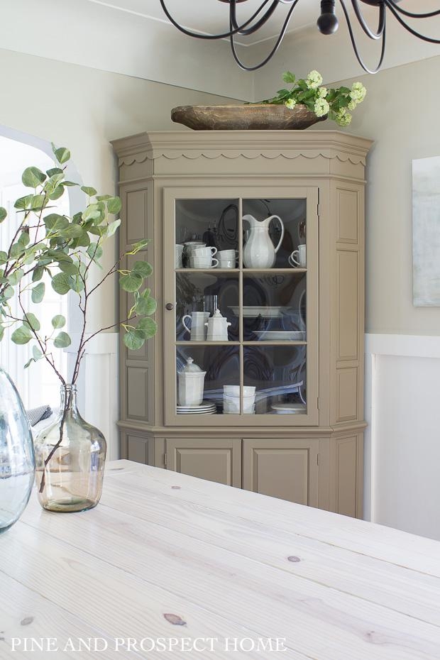 Corner Hutch Taupe Painted Finish Neutral Cottage Corner Hutch