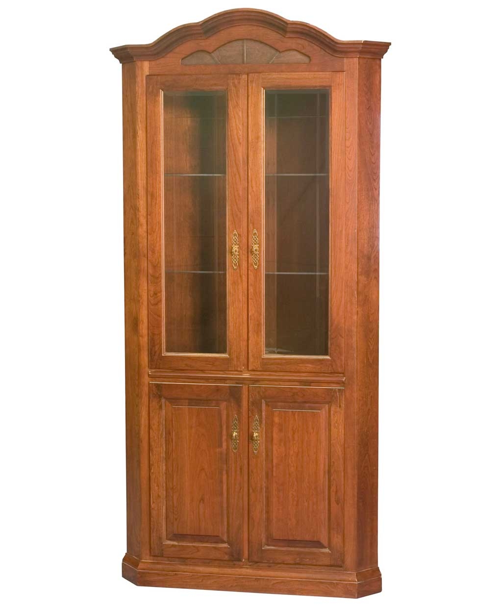 Corner Hutch Warm Brown Arched Pediment Traditional Wood Hutch
