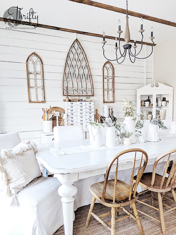 Corner Hutch White Gothic Arch Decor Modern Farmhouse Dining