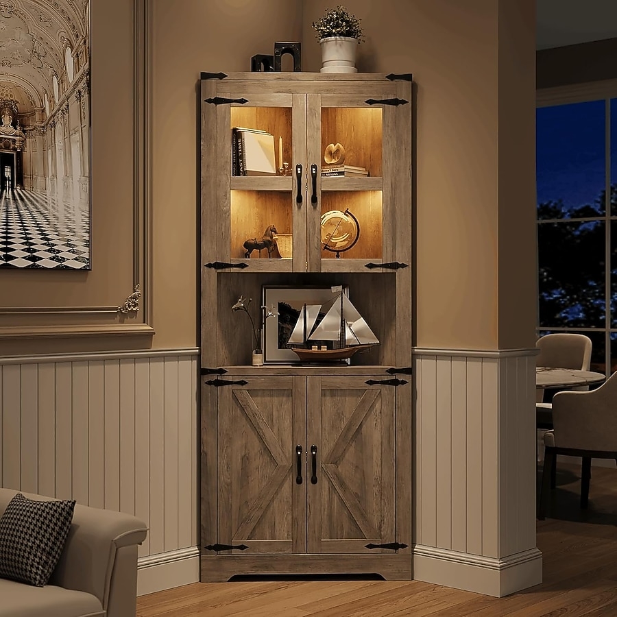 Corner Hutch with X-Brace Doors and Interior Lighting