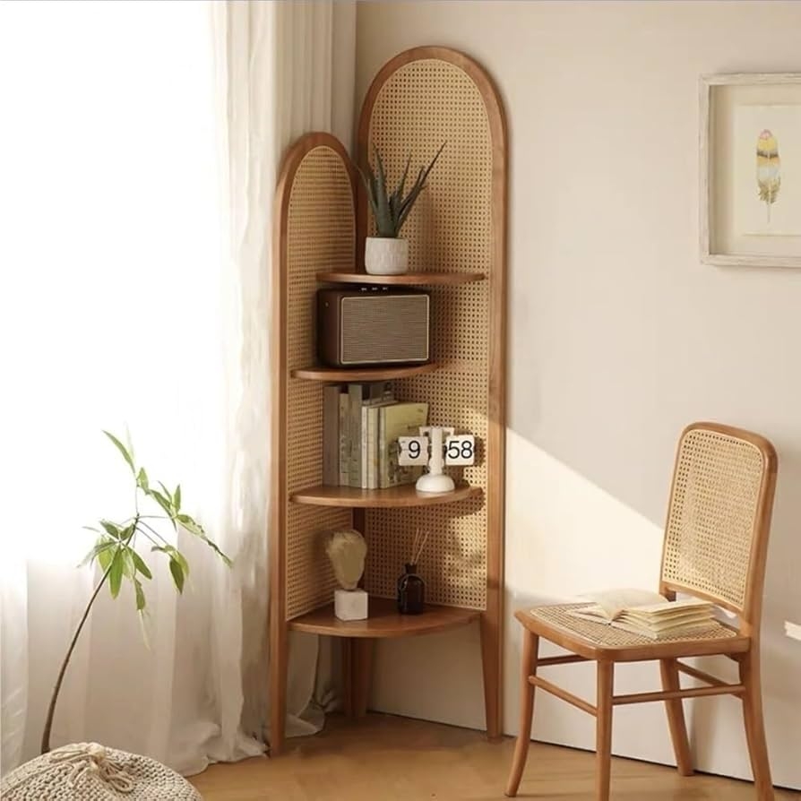 Corner Shelf Arched Rattan Back Quadrant Shelves Stand