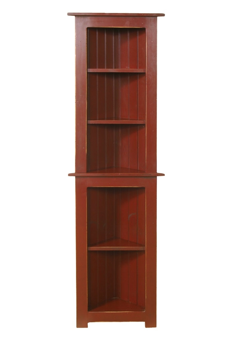 Corner Shelving Unit with Barn Red Finish and Wood