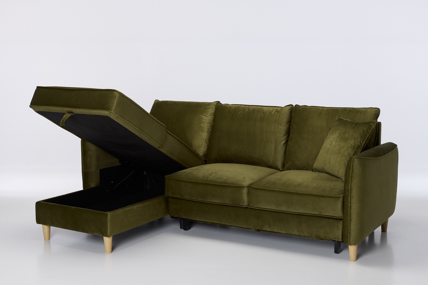 Corner Sofa Bed Moss Velvet Chaise Storage Sectional