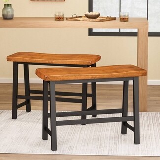 Counter Bench Live Edge Wood Saddle Seat Contoured Wood Dining Bench