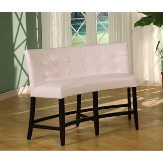 Counter Height Bench Curved Tufted Back Off-White Leather-Like Bench