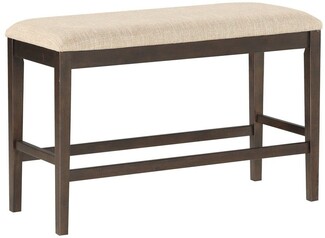Counter Height Bench Oatmeal Upholstery Woven Fabric Island Seating