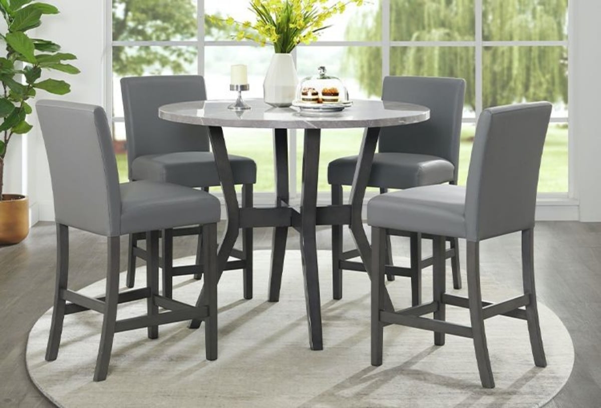 Counter Height Dining Set with Grey Faux Marble Top and Stools