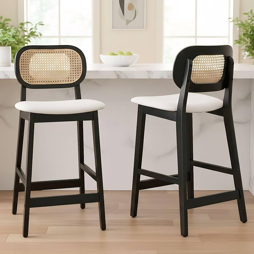 Counter Stool featuring Oval Cane Inlay and Curved Backrest