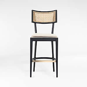 Counter Stool featuring Woven Cane Back and Brass Accents