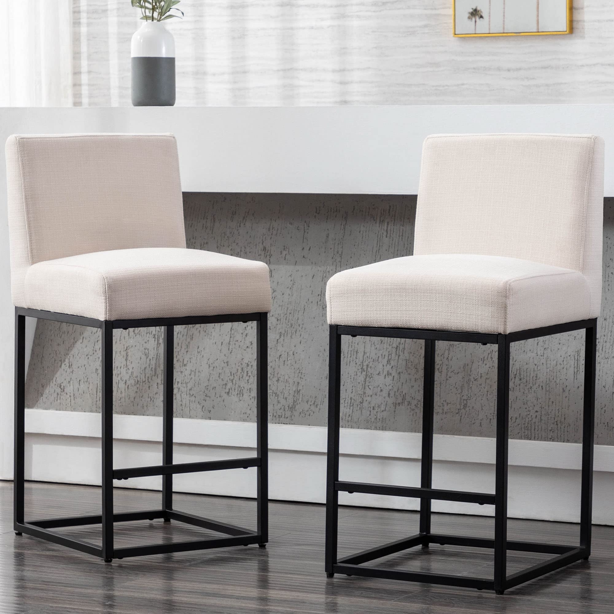 Counter Stool using Padded Backrest with Cream Upholstery