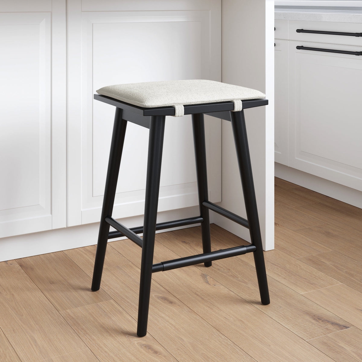 Counter Stool with Boucle Seat Cushion and Attachment Tabs