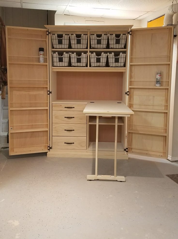Craft Armoire Wire Basket Cubbies Fold Out Station