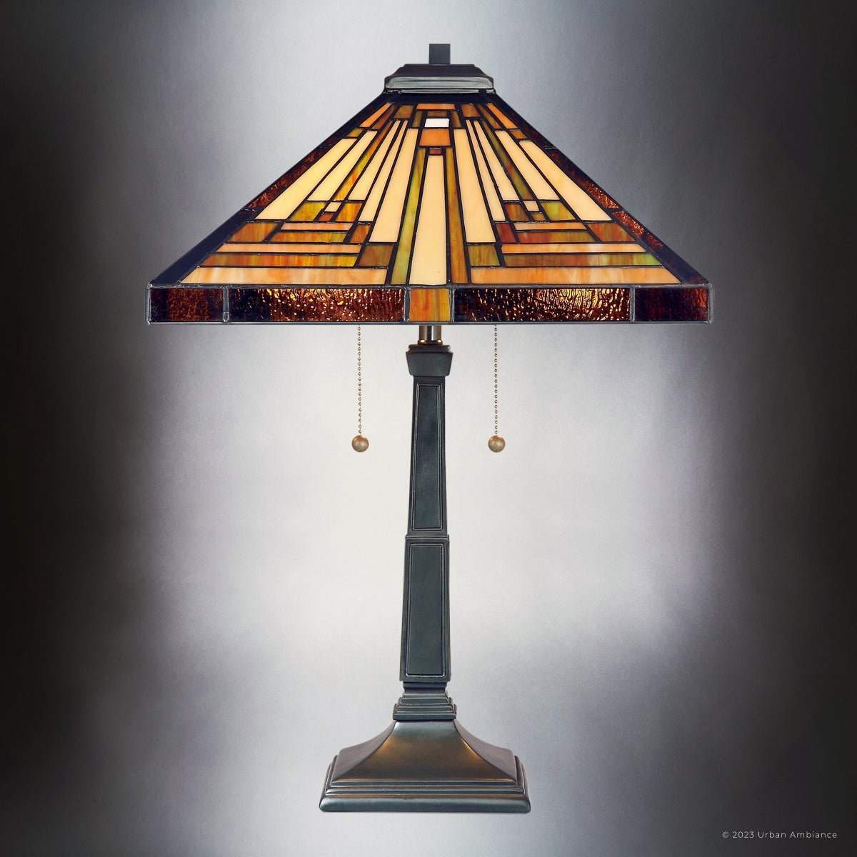 Craftsman Table Lamp with Geometric Shade and Tiered Base