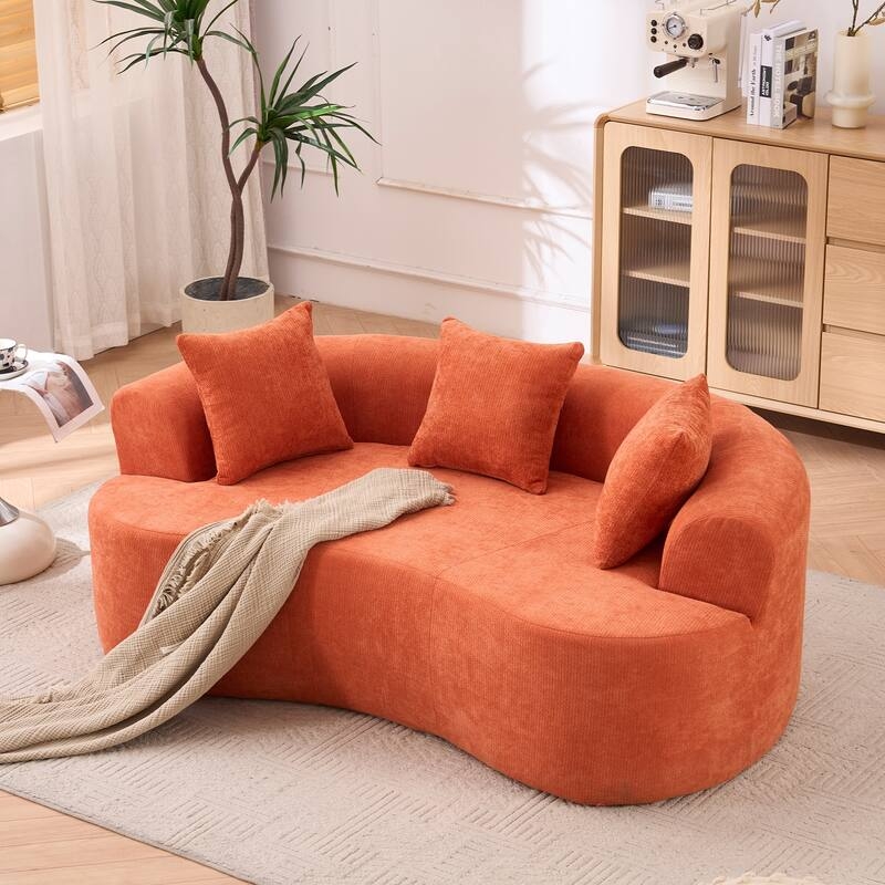 Crescent Loveseat in Burnt Orange Chenille with Floor Base Design