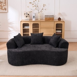Crescent Sofa in Charcoal Gray with Floor Hugging Base Design