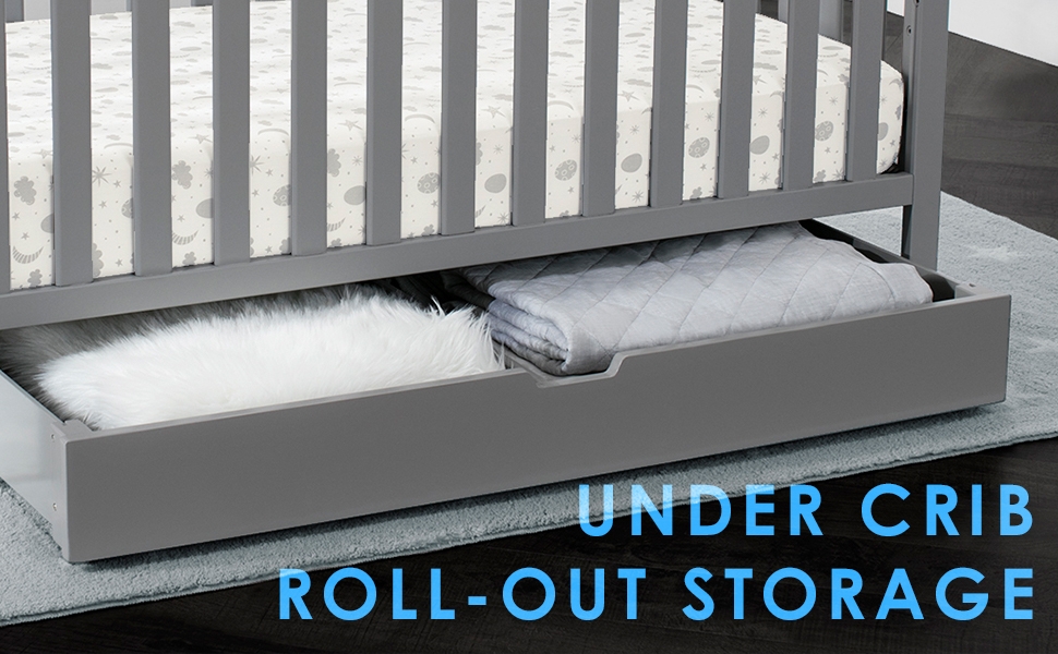Crib Storage Trundle Slate Grey Finish with Recessed Handle