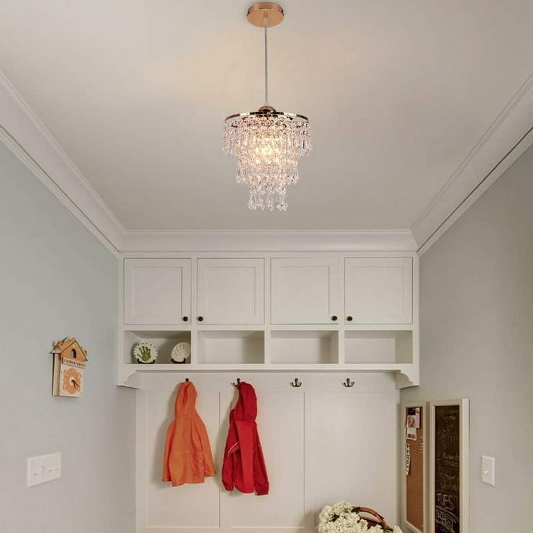 Crystal Pendant: Gold Base Tiered Droplets Mudroom Light