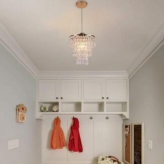 Crystal Pendant: Gold Base Tiered Droplets Mudroom Light